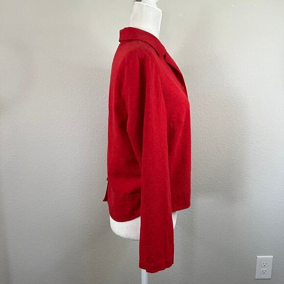 Lennie LNY New York Top Women's 12 Red Button Down Linen Blend Open Back Vintage - Picture 7 of 8